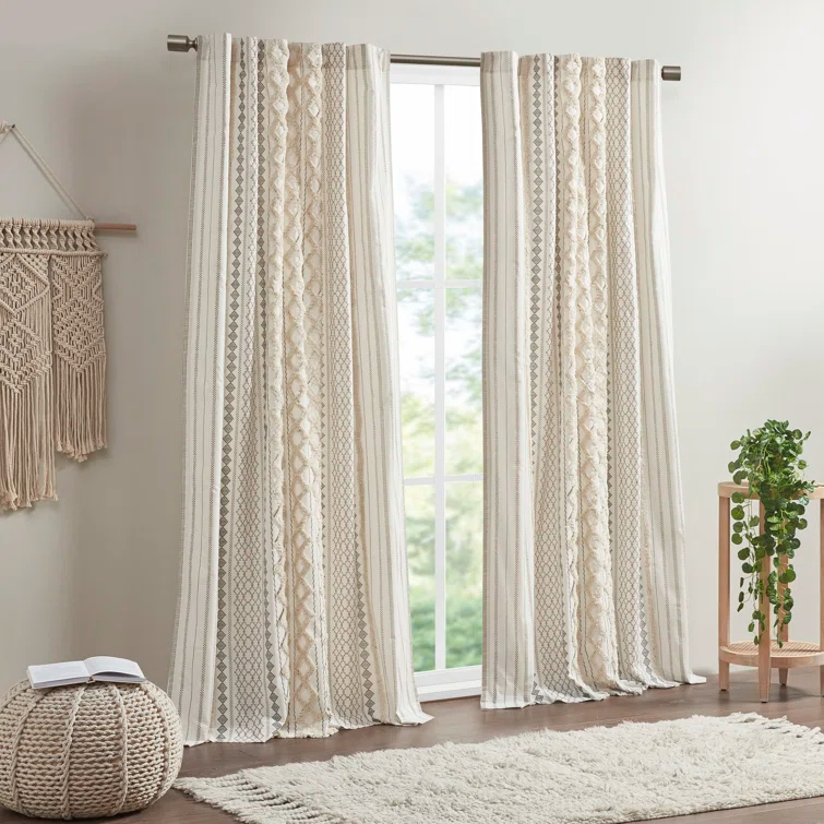 INK+IVY Imani Cotton Printed Boho Single Curtain Panel with Chenille Stripe and Lining & Reviews | Wayfair