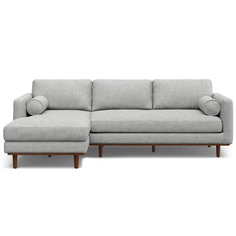 Simpli Home Morrison Large Left Sectional Sofa,Mid-Century Modern Couch with Chaise Lounge and Eco-Friendly Woven-Blend Fabric