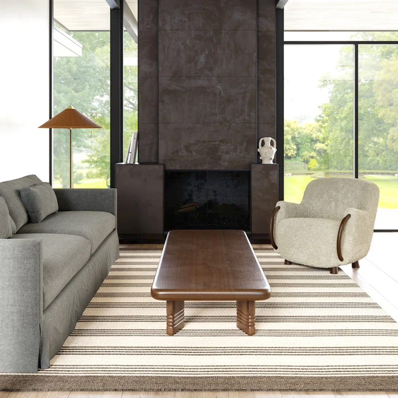 Highland Dunes Striped Cotton/Wool Beige Area Rug