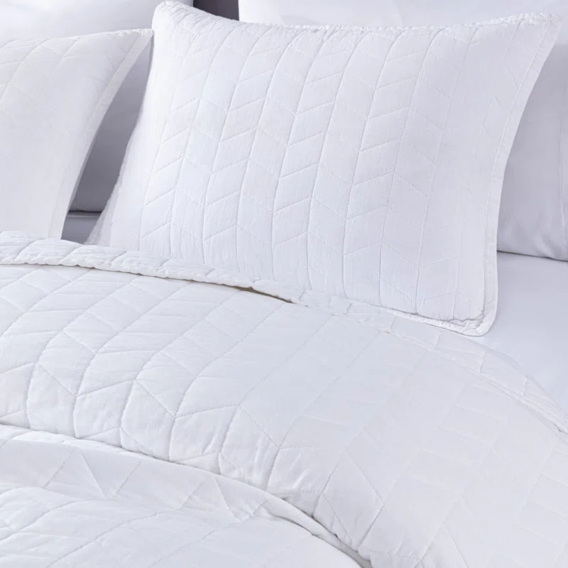 Chezmoi Collection Solid Color Embroidery Stitching Cotton Quilt Sets Cotton Quilt Set