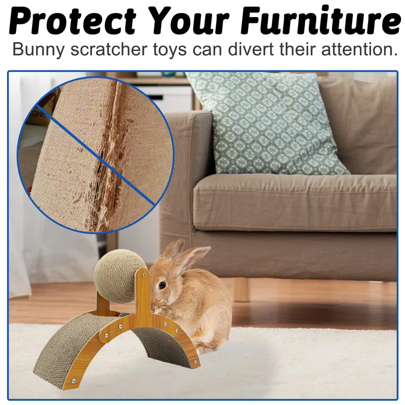 Rabbit Scratch Toy, Natural Sisal Rabbit Scratching Ball With Cardboard Pad 2-In-1 Bunny Claw Scratcher Interactive Toys Nail Scratching Post For Indoor Pets Kittens Ferrets Small Animals