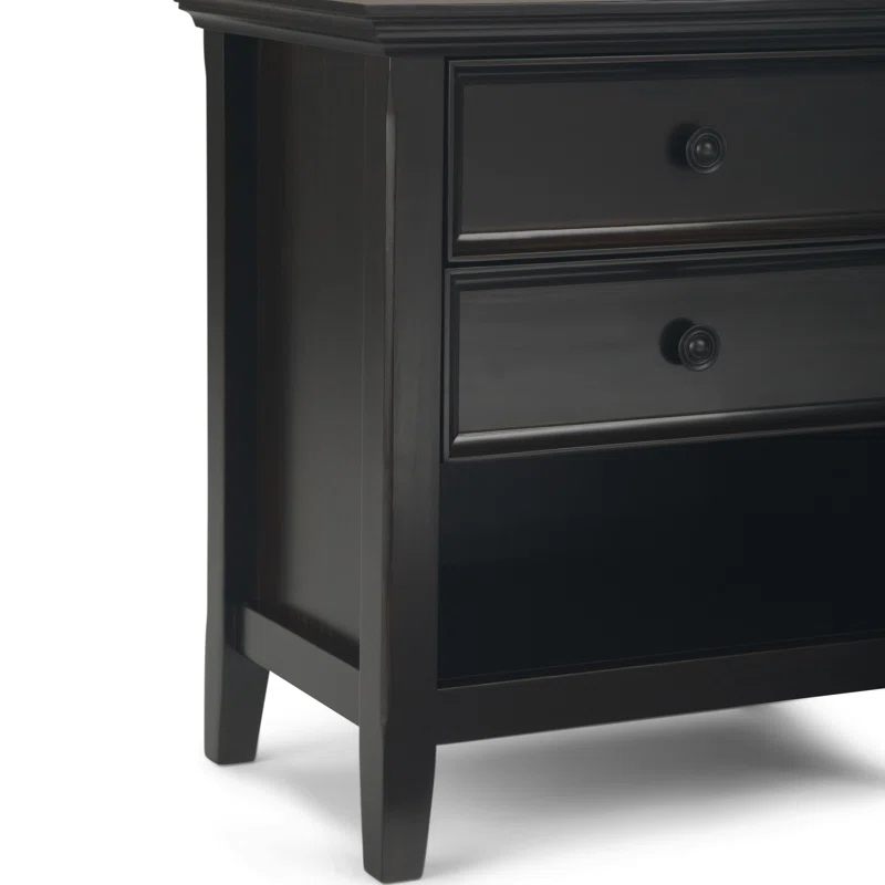 Simpli Home Amherst 24"W 2-Drawer Solid Wood Nightstand with Open Shelf & Reviews | Wayfair