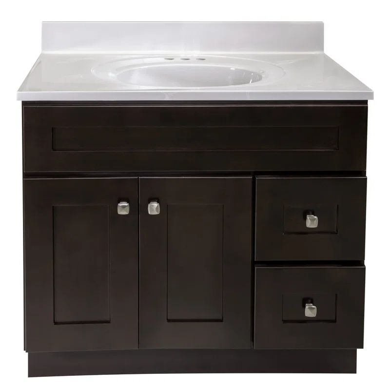 Design House Brookings 37 Inch Solid Wood Bathroom Vanity with Cultured Marble Top, Assembled, Sherwin Williams® Gray – Design House, 216127