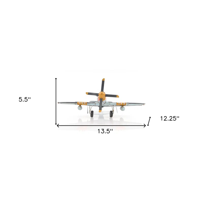 HomeRoots 6" Grey Mustang Metal Hand Painted Decorative Airplane