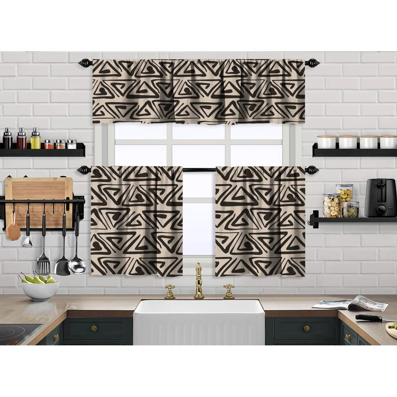 Boho Design Kitchen Valance (50X14) And 2 Tiers Cafe Curtains