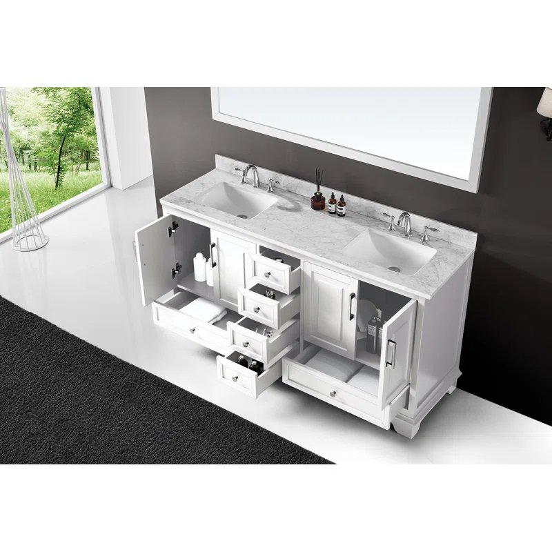 72'' Double Bathroom Vanity with Carrara Marble Top