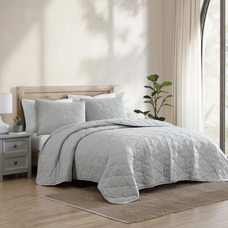 Jersey Gray Cotton Blend 3 Piece Quilt Set