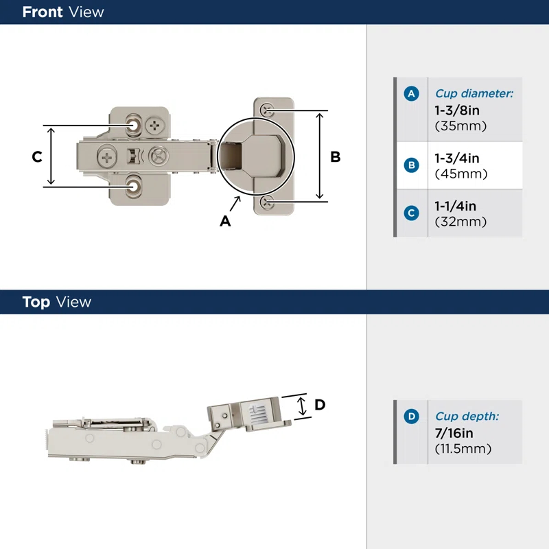 Amerock Full Overlay Frameless Self Close Euro Concealed Cabinet Hinge - 1 Pair