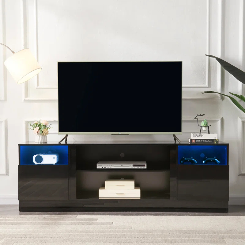 Hohenstein 70'' Fireplace Media Console, LED TV Stand for TVs Up to 80" with 36" Electric Fireplace