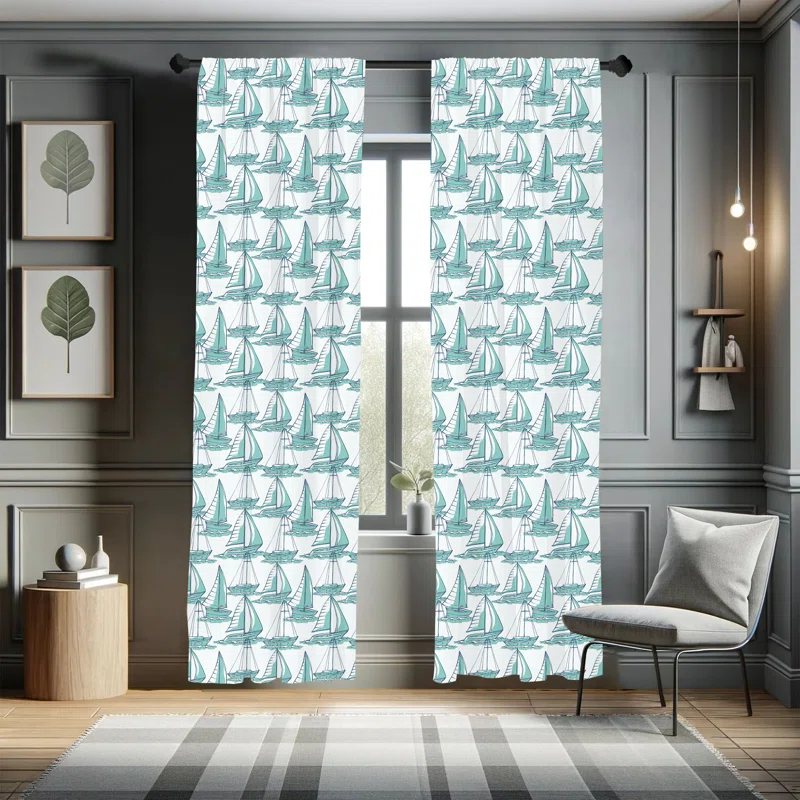 Marine Continuous Nautical Themed Semi-Sheer Rod Pocket Sliding Panels (Set of 2)
