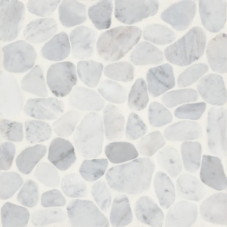 Waterbrook 12" x 12" Medium Sliced Pebble Mosaic Tile in White/Gray