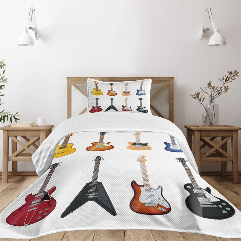 Ambesonne Ambesonne Guitar Bedspread Set 2 Pcs String Instruments Jazz Twin Multicolor