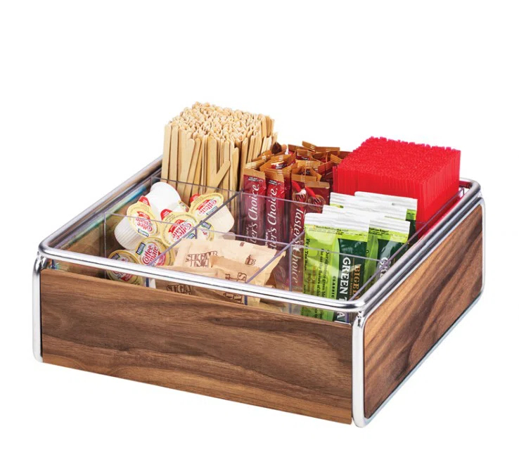 Cal-Mil Mid-Century 9 Compartment Wood Condiment Organizer with Accents - 12" X 12" X 4 1/2"