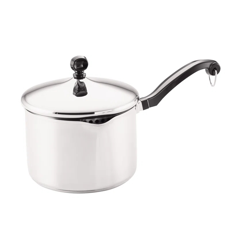 Farberware Classic Stainless Steel Straining Saucepan with Lid, 1-Quart