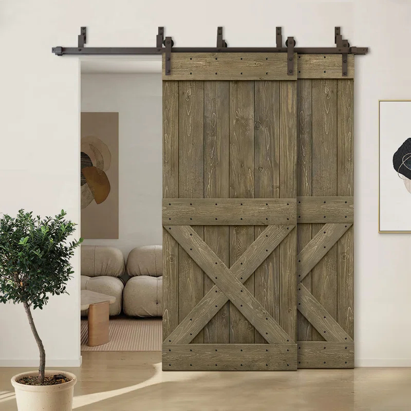 Calhome 84'' Solid Wood Paneled Painted with Installation Hardware Kit Barn Door