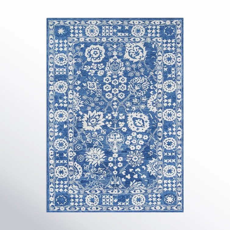 Cece Oriental Handmade Tufted Wool Blue/White Area Rug