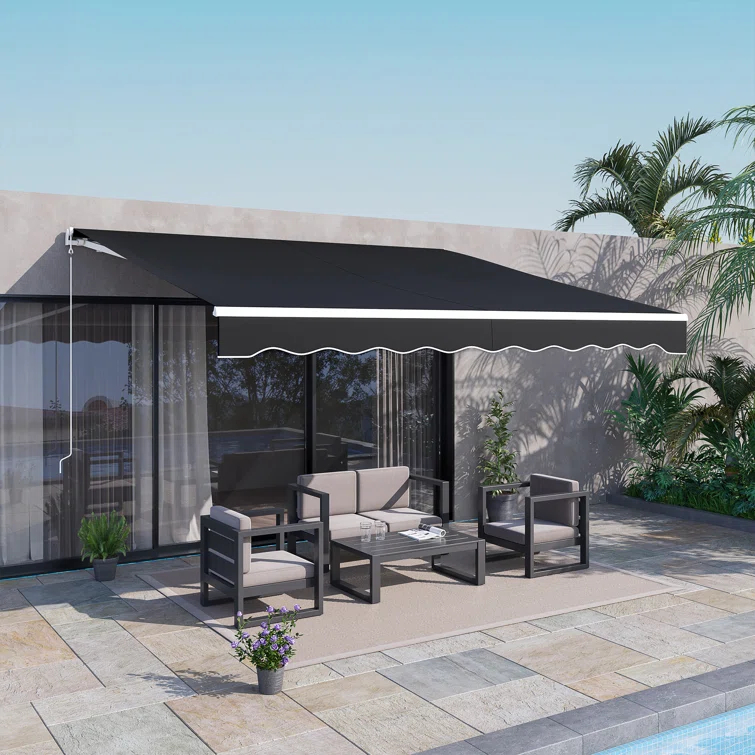 Outsunny Electric Awning, Retractable Awning with Remote Controller and Manual Crank Handle