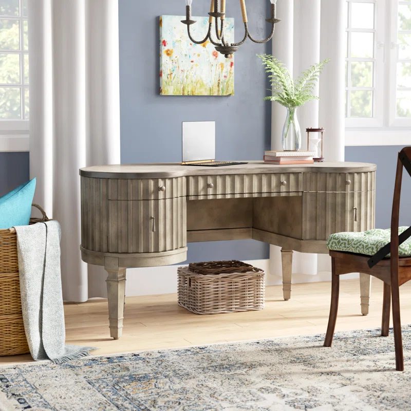 Melange Curved Solid Wood Top Executive Desk