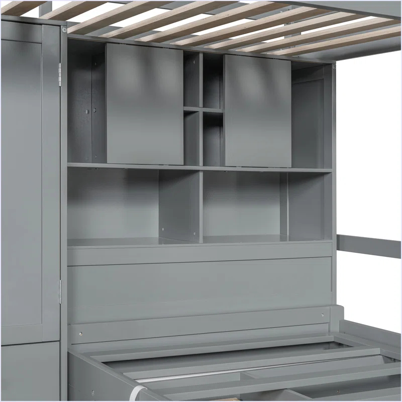 yuanhuan Twin Bunk Bed With Drawers, Wardrobe, Storage Shelves And Hydraulic Bed