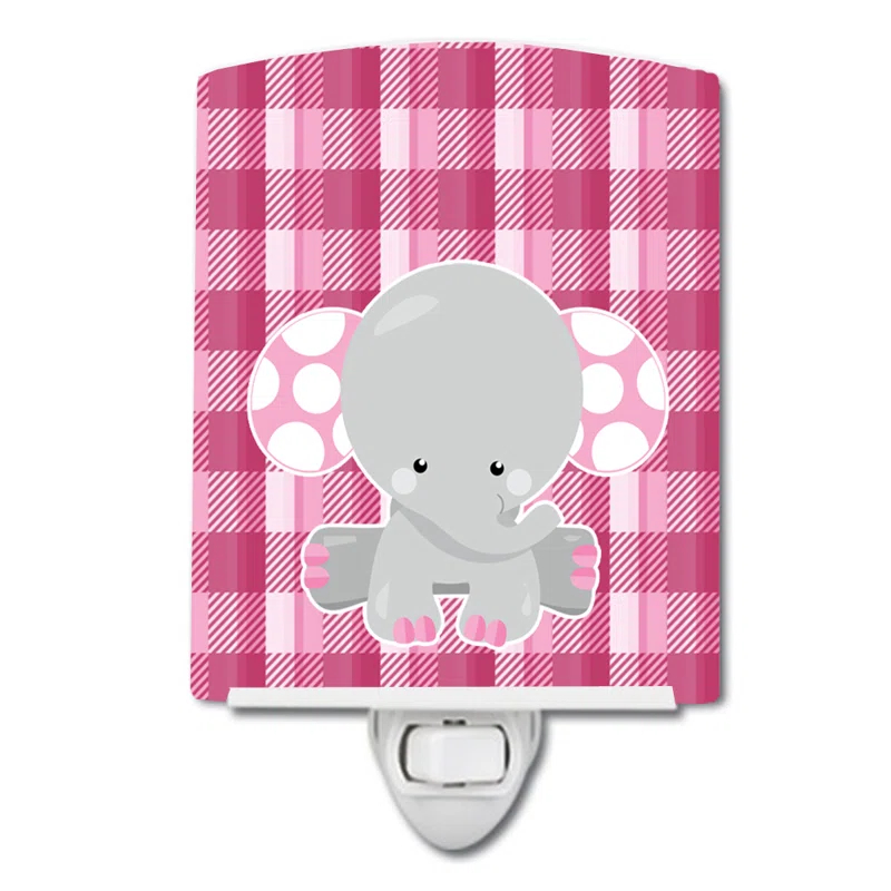 Caroline's Treasures Elephant Gingham Ceramic Night Light