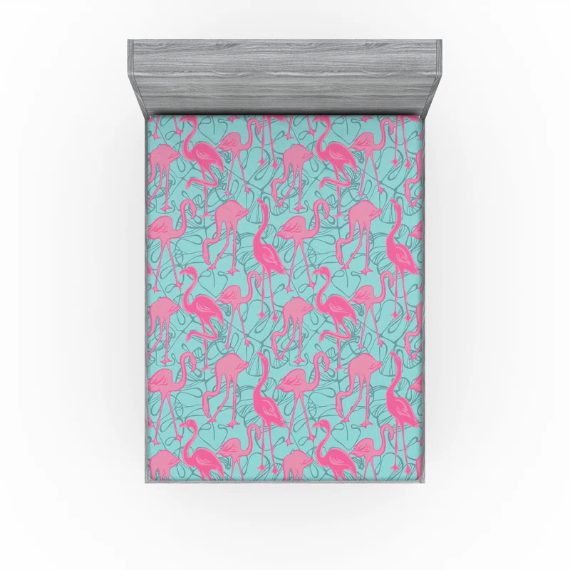Ambesonne Ambesonne Tropical Fitted Sheet Art Boho Pattern Flamingo Pastel Pink Seafoam