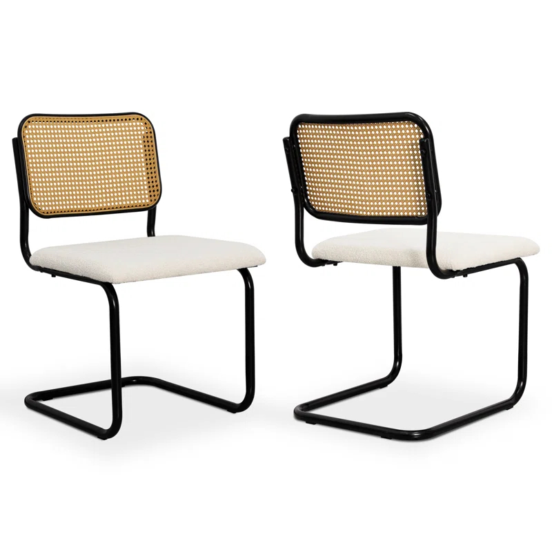 GOODSILO Set of 2 Mid Century Modern Velvet Dining Chairs with Cane Back (Set of 2)