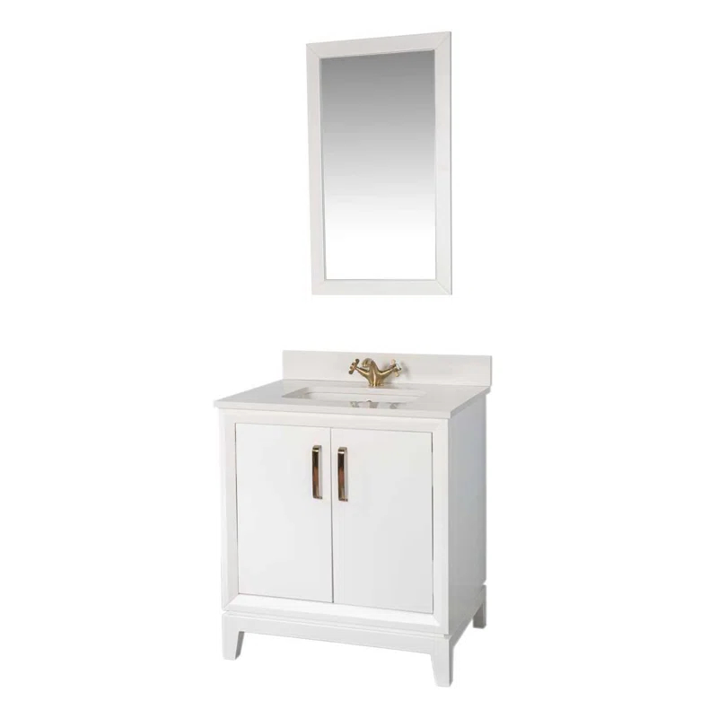 Adorn Vanity Fabia 30'' Free-standing Single Bathroom Vanity with Quartz Vanity Top & Mirror