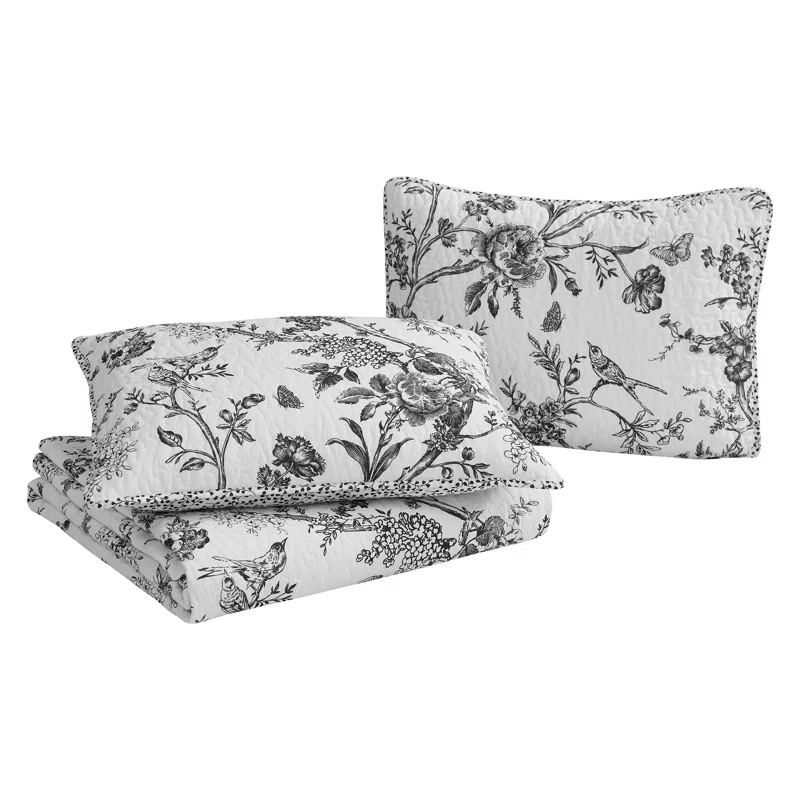 CEDAR COURT Chantilly Toile All-Season Reversible Cotton Quilt Set