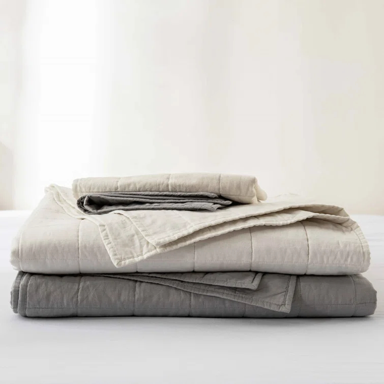 MeadowPark  Box Stitch Stone Washed Linen Blend Quilt & Pillow Shams Set & Reviews | Wayfair