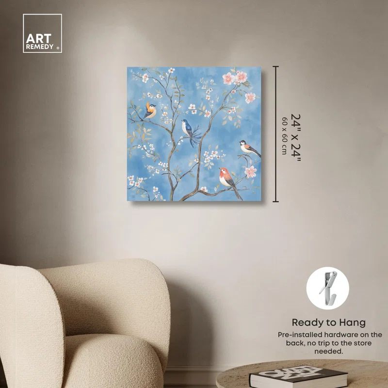 Art Remedy Wings Among the Blooms I Canvas Chinoiserie Art by Art Remedy