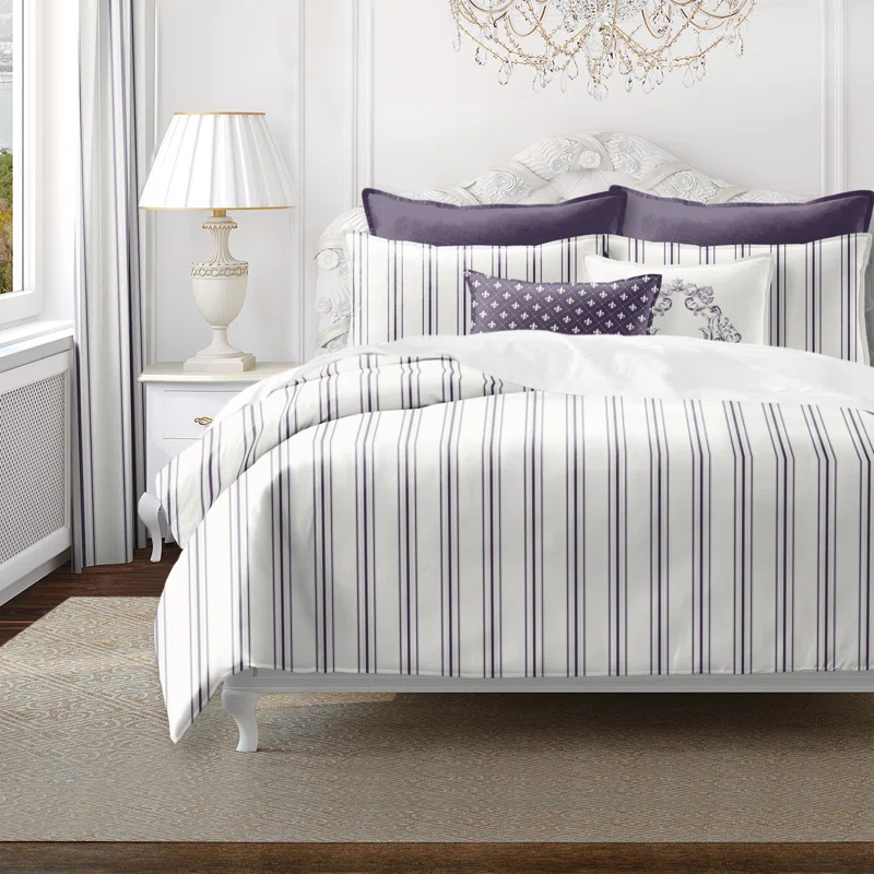 August Stripe Reversible Cotton Duvet Cover Set