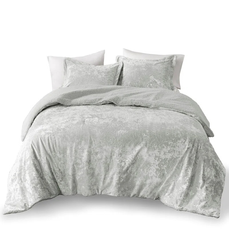 Twin/Twin XL Arabella Crushed Velvet to Faux Shearling Soft Reversible Teen Comforter Set Silver - Intelligent Design: Hypoallergenic Velvet Bedding