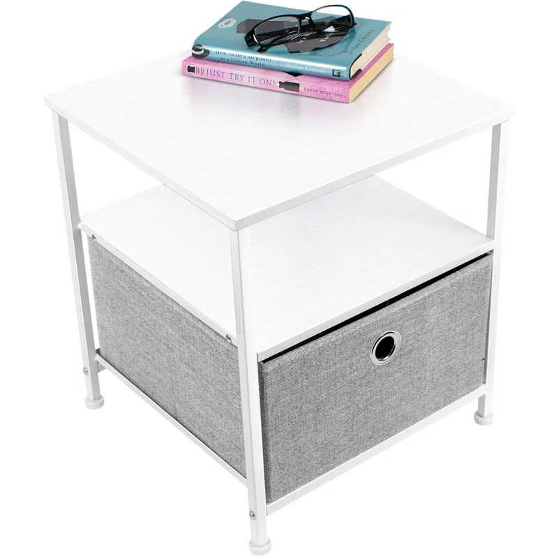 Sorbus 1 Drawer and Shelves Nightstand with Steel Frame, Wood Top & Fabric Bins