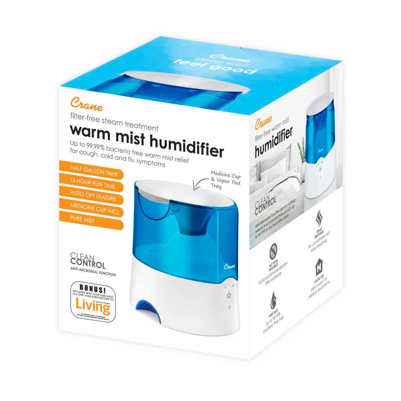 Crane USA Crane USA 0.5 Gallons Warm Mist Steam Tabletop Humidifier for 250 Cubic Feet
