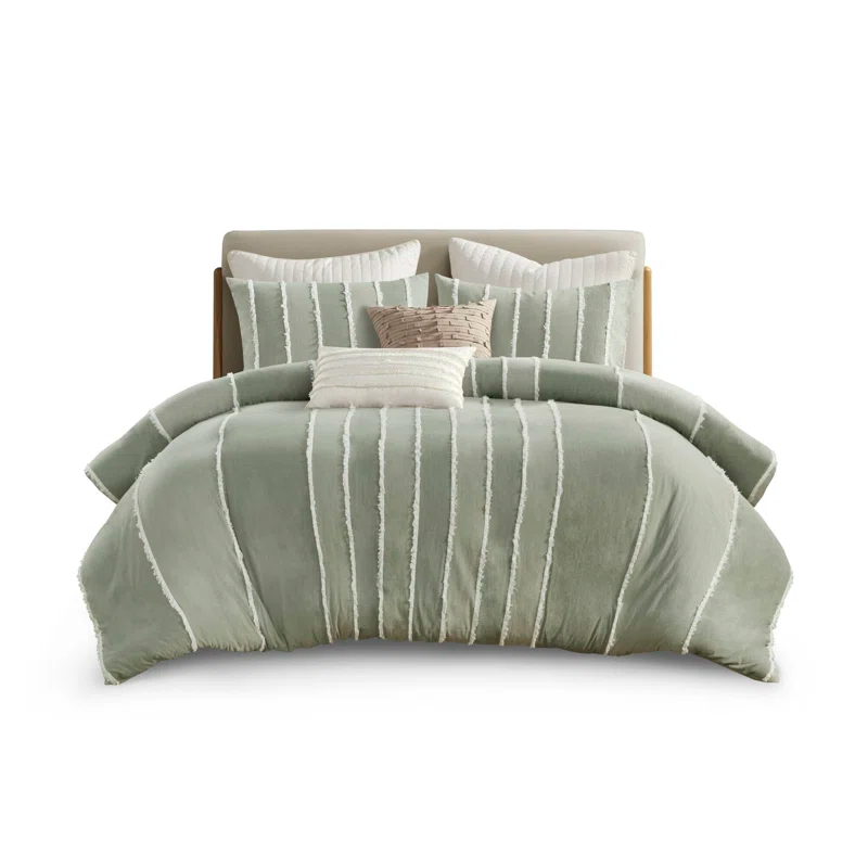 INK+IVY Shay 3 Piece Striped Cotton Duvet Cover Set