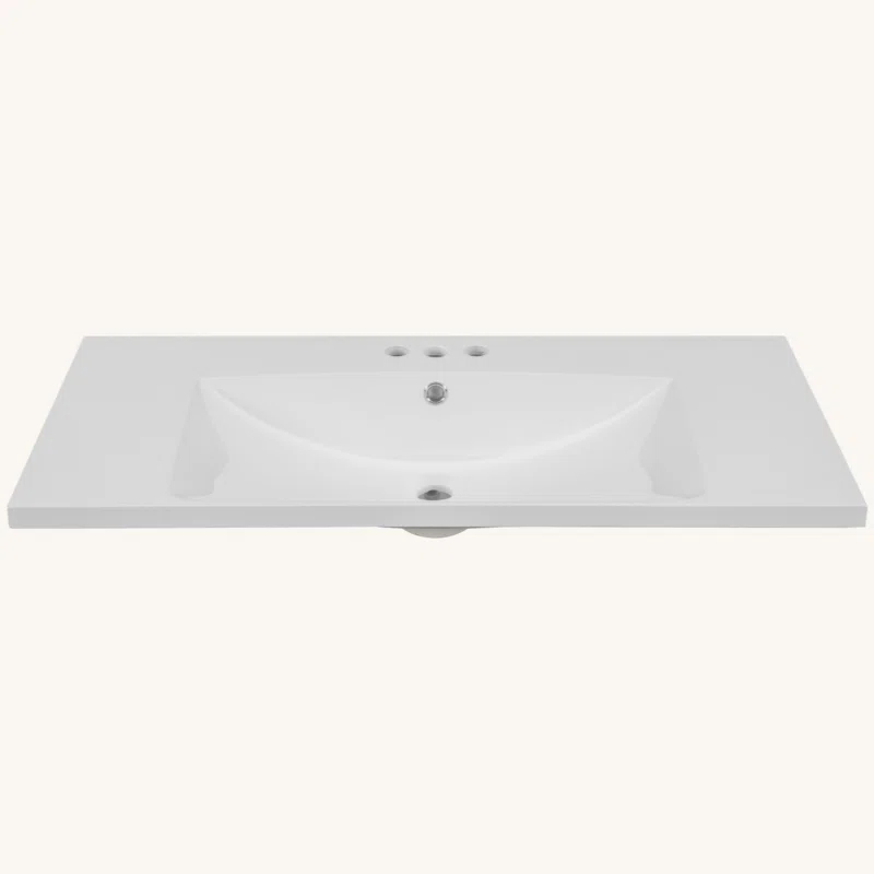 Tech Cube TCYX05543A 36" Single Bathroom Vanity Top With White Basin, 3-Faucet Holes, Ceramic, White