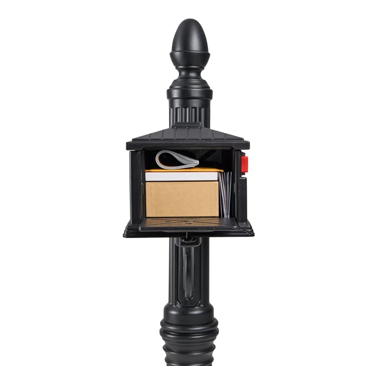 Architectural Mailboxes Stratford All-in-One, Medium, Plastic, Mailbox & Post Combo, Black