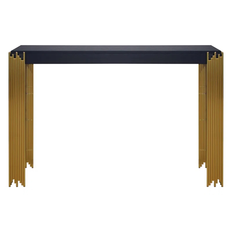 Benjara Theo Console Table, Gold Metal Legs, Retro Black Wood Frame 48 Inch