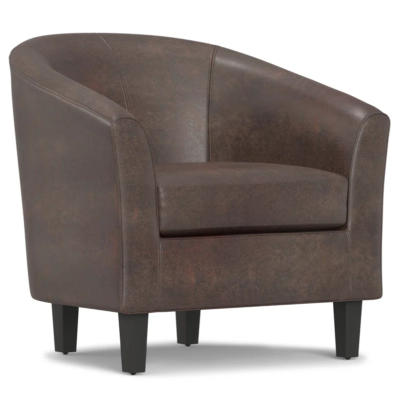 Simpli Home Austin 30"W Upholstered Vegan Faux Leather Contemporary Tub Accent Chair with High Arms and Deep Seat