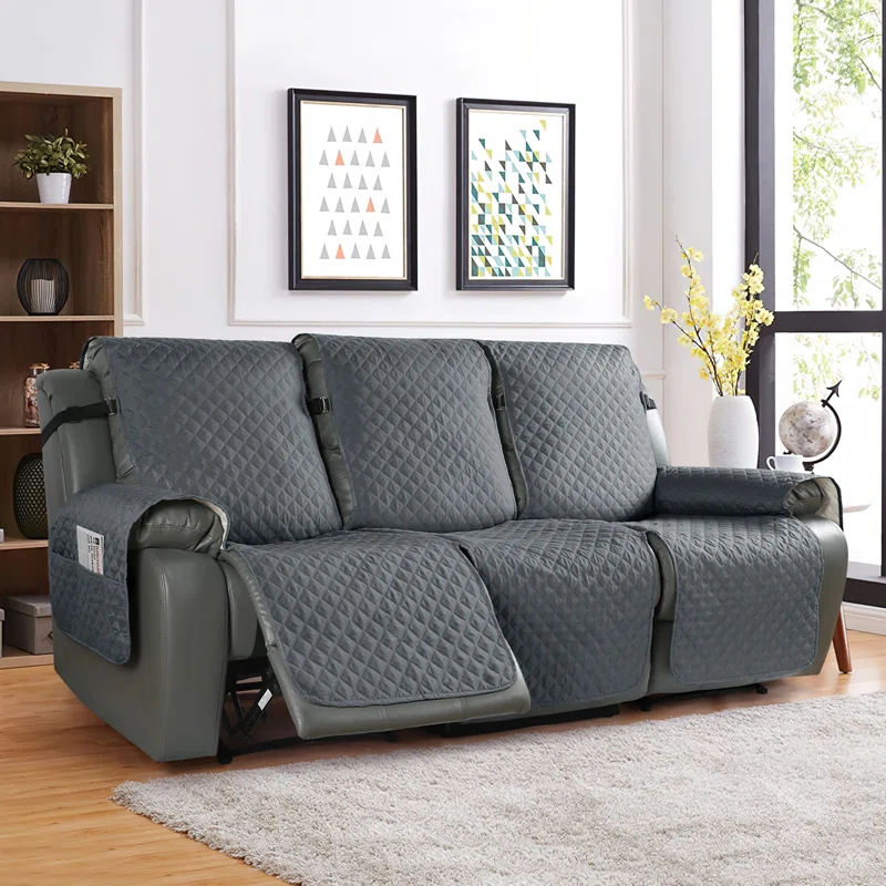 Latitude Run® Box Cushion Recliner 3 Seater Sofa Slipcover, Non-Slip Pet Reclining Couch Cover with Pockets Furniture Protector
