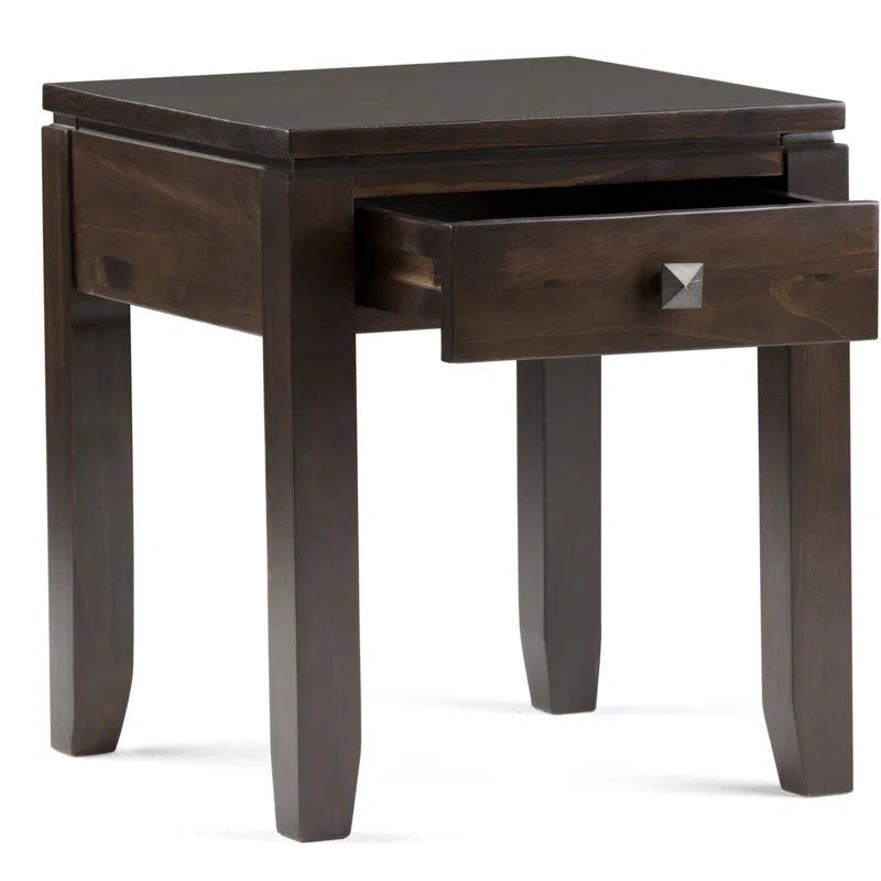 Simpli Home Cosmopolitan 18"W Solid Wood Contemporary Square End Table with Drawer