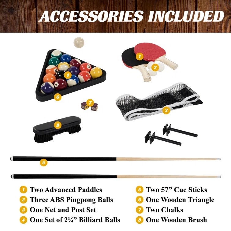 Barrington Billiards Company Barrington Billiards Prescott 3-in-1 Combination Table includes 7’ Billiard Table, Table Tennis and Dining Top with Game Accessories & Rolling Storage Caddy