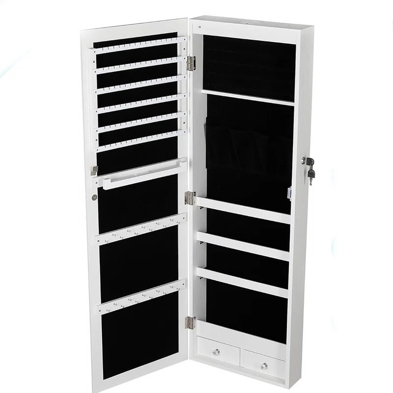 NIERBO Rustic Rectangular Wall-Mounted Jewelry Armoire With Built-In Lighted Mirror - Ultimate Jewelry Organizer For Women's Face Makeup - Perfect For Anniversary Gifts