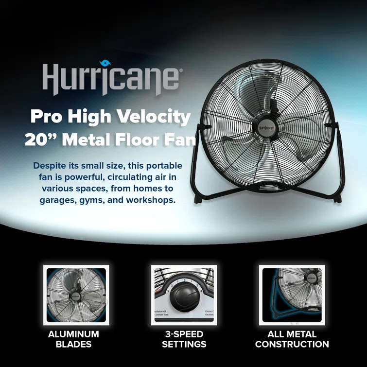 Hurricane Hurricane Pro 3 Adjustable Speed High Velocity Metal Box Fan