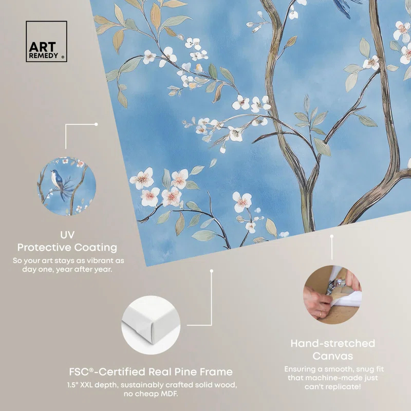 Art Remedy Wings Among the Blooms I Canvas Chinoiserie Art by Art Remedy