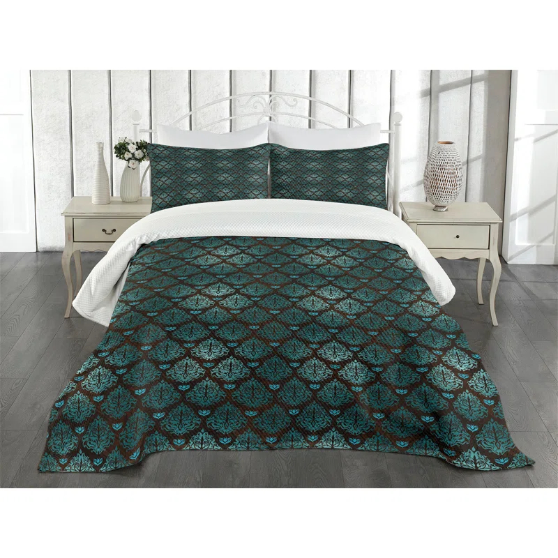 Ambesonne Ambesonne Brown and Blue Bedspread Set Grungy Swirls Teal Brown Pale Blue