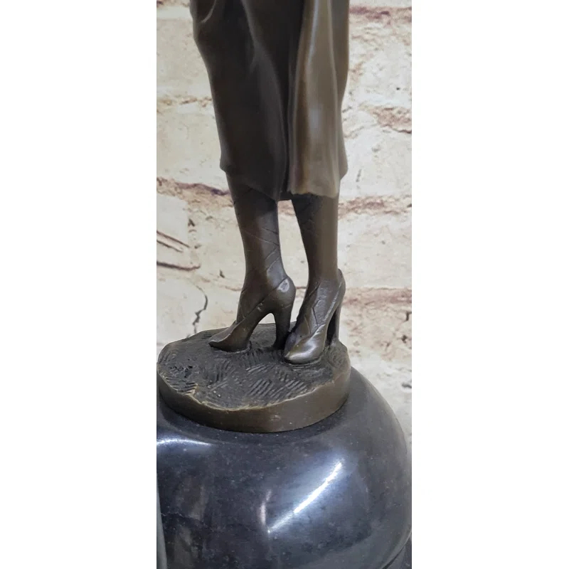 Wildon Home® Little Bo Peep Bronze Statue Sculpture Female Figure In Hat 17 Inches X 7 Inches