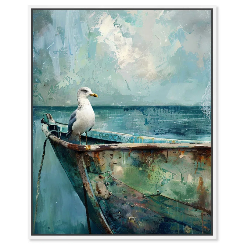 Art Remedy Seagull And Boat Canvas Coastal Wall Art by Art Remedy