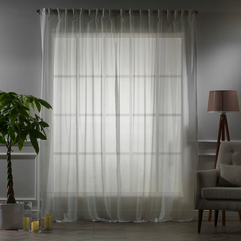 Extra Wide & Extra Long Faux Silk Crep Chifon Sheer Curtain Panels (Set of 2)