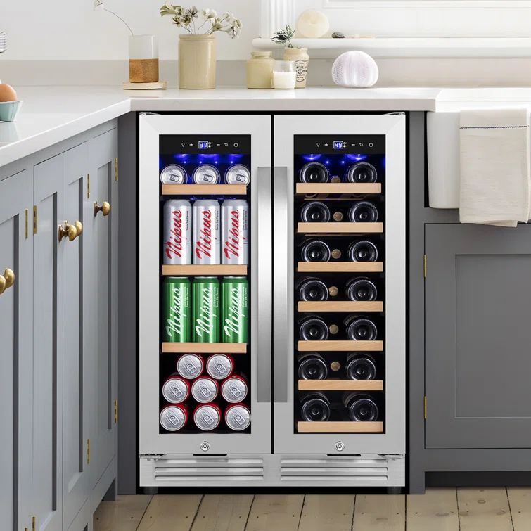 Nipus 24 in. Dual Zone 20-Bottle and 65-Can Beverage & Wine Cooler Four Door Handles Wine Fridge Removable Shelves  Classic Series